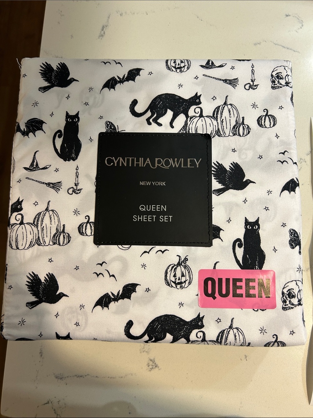 New Queen BedSheets Cynthia Rowley White with Black Cat Lovers